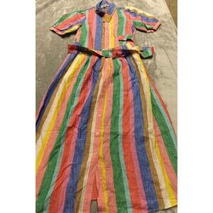 Boden Size US 8R Bright Rainbow Stripe Alexa Linen Maxi Shirt Dress NWT